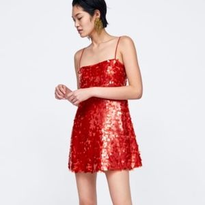 Zara Red Party Sequin Shift Dress